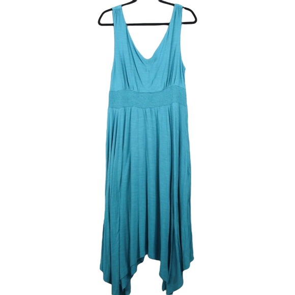 Sundance Zahra Midi Dress Women's Size Large Teal Sleeveless Sharkbite Hem - Picture 1 of 5